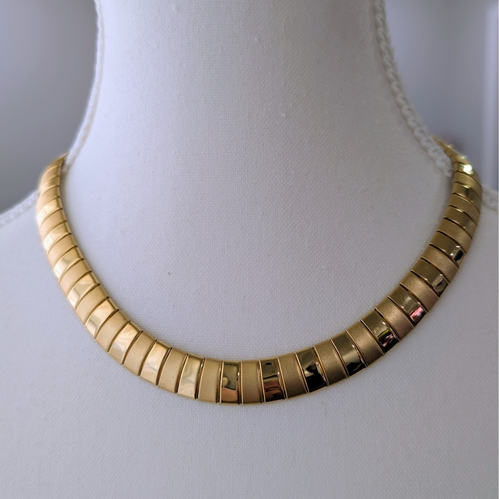 Vintage Omega Gold Collar Choker Alternating Satin And Gloss Panels 14" LT109